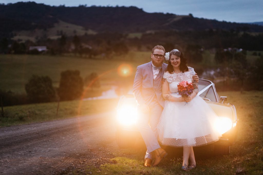Jaspers Berry Wedding Photographer; South Coast Wedding Photography; sitting on the bonnet