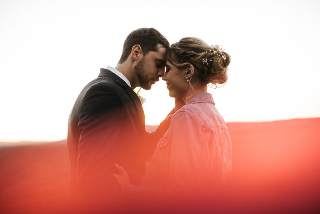 Kangaroo Valley Bush Retreat Wedding - South Coast; Bride and groom lovingly touch foreheads together